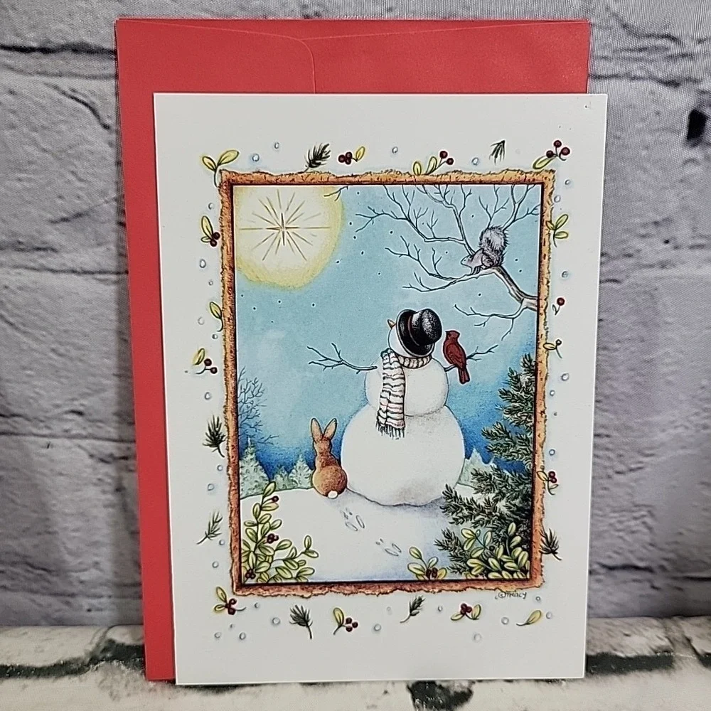 Christmas Cards Assorted Lot Of 5 Bunny Pets Snowman Holiday Wreath